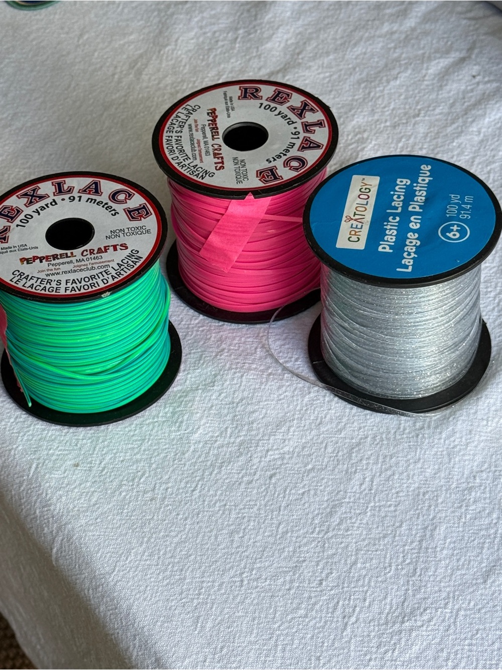 Rexlace Plastic Lacing Cord Set — Neon Green, Hot Pink & Silver by